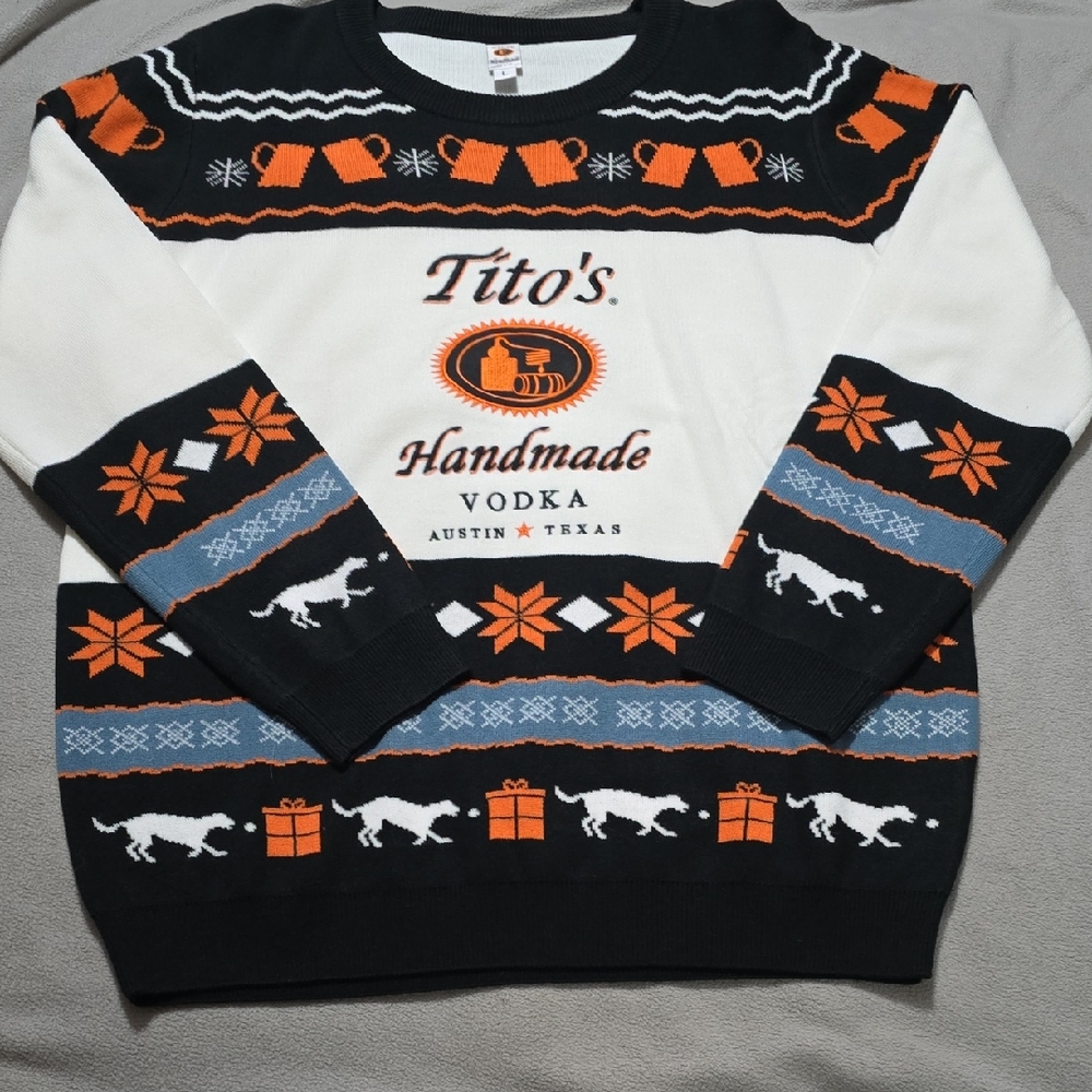 Tito's Handmade Vodka Men's Crewneck Sweater - Black, Orange, and White